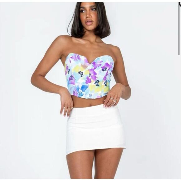 Princess Polly Kianni Strapless Top Blue Floral Size 12 New - Picture 1 of 8